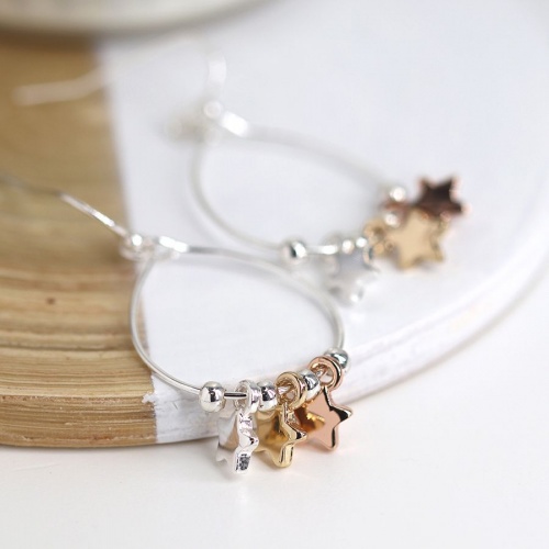 Mixed Metallic Little Star Charm, Teardrop Earrings by Peace of Mind